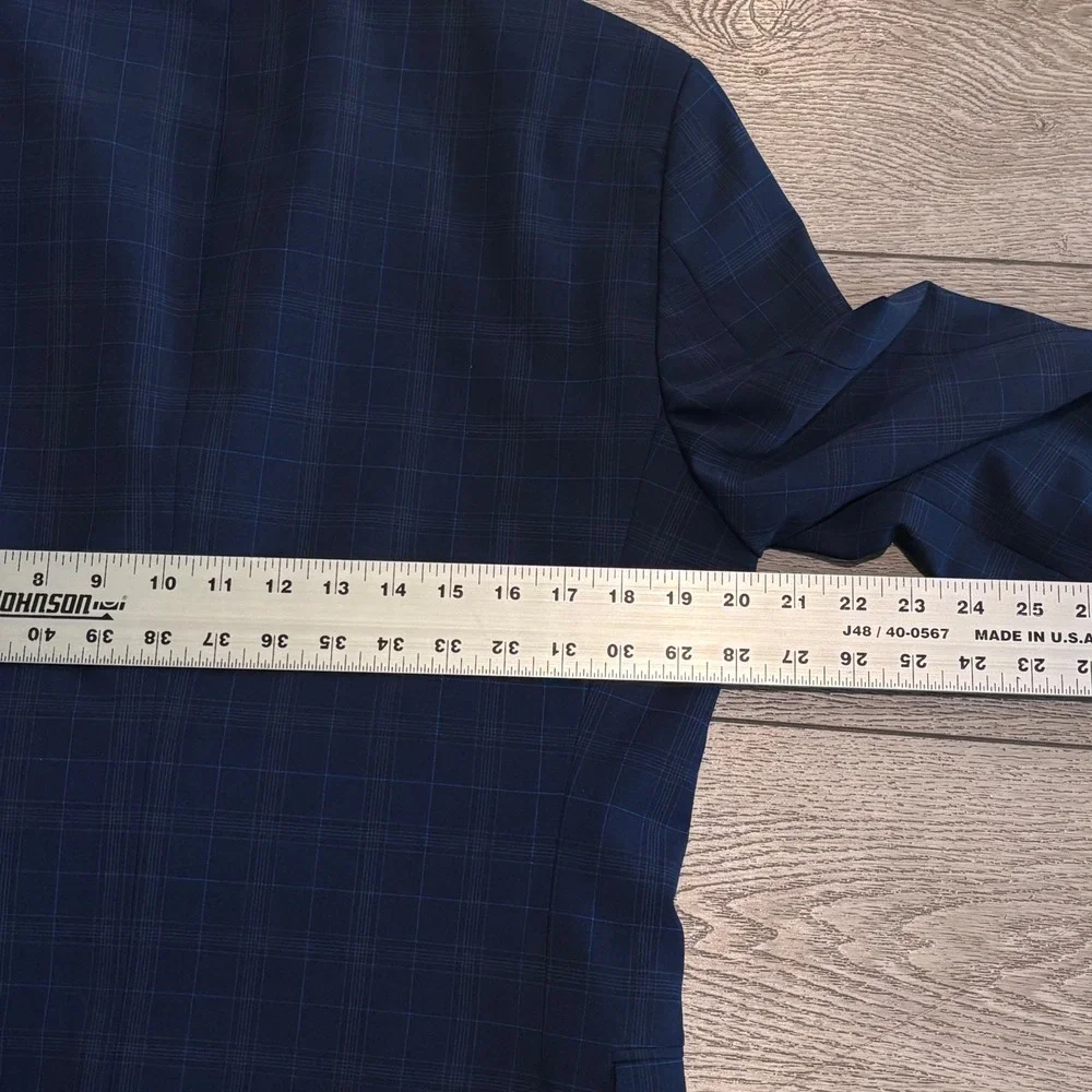 Strellson Blazer Mens Navy Blue Plaid Stretch Tailored Sport Coat‎ Jacket